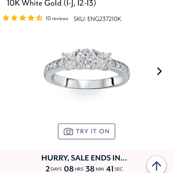 10kt white gold 1ct diamond 3 stone engagement ring - Picture 6 of 7